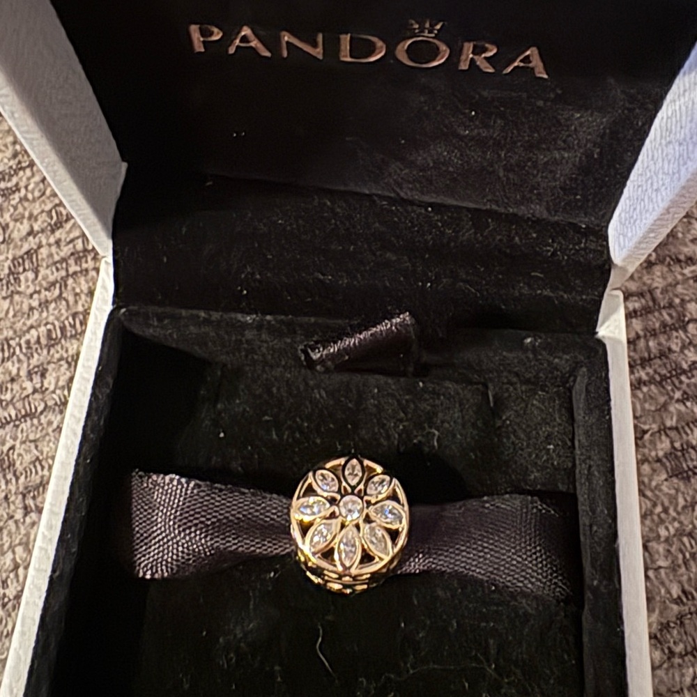 RARE and RETIRED- Authentic Pandora Opulent Flower Clip, 14K Gold & Clear CZ